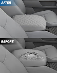 Gray leather JOYTUTUS armrest cover enhances cabin comfort and aesthetics.