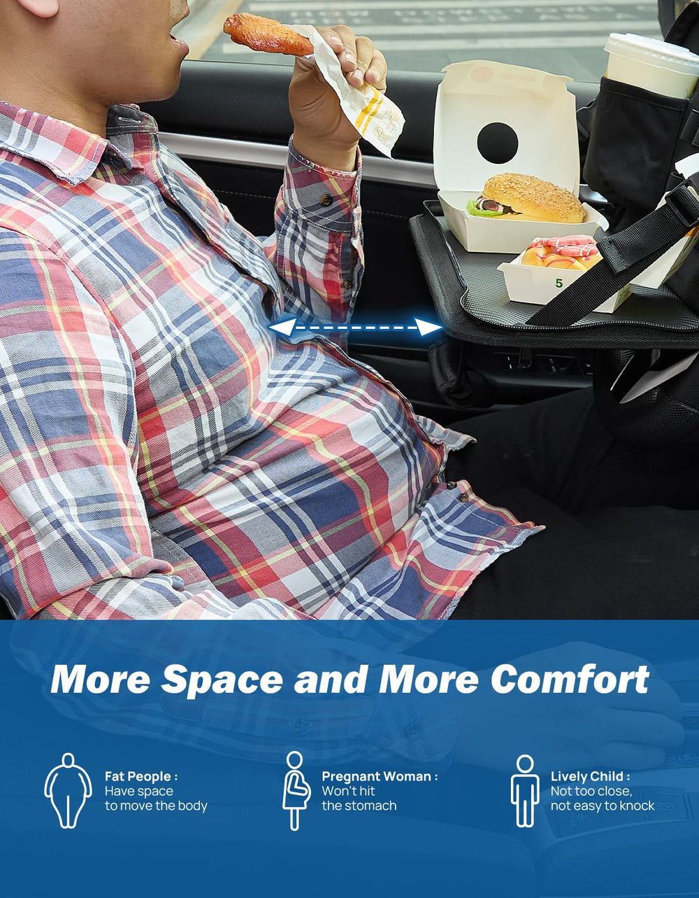 JOYTUTUS steering wheel tray install-back-pocket shows quick setup without wheel rotation.