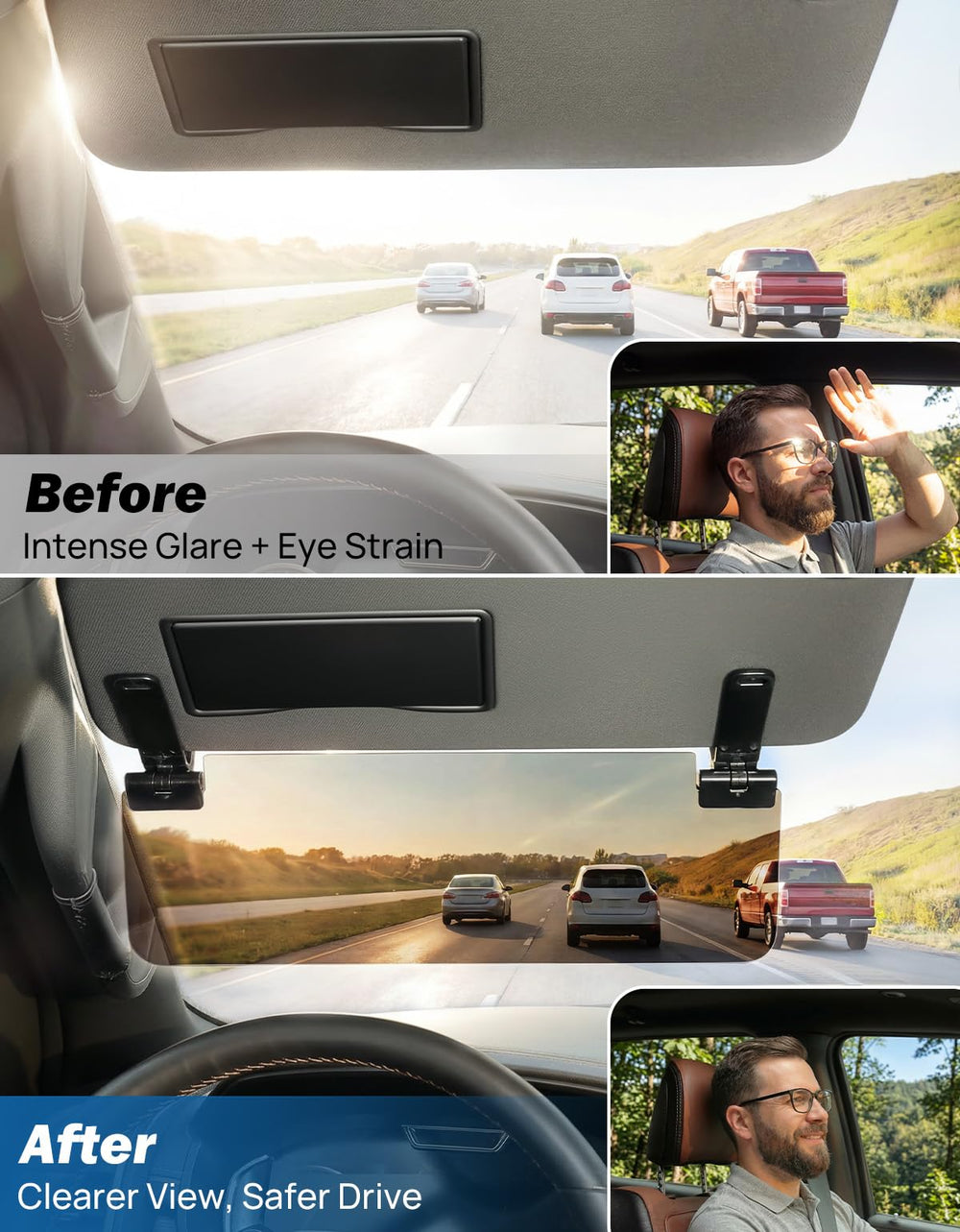 JOYTUTUS visor extender quick-install side view demonstrating effortless 5-second setup.
