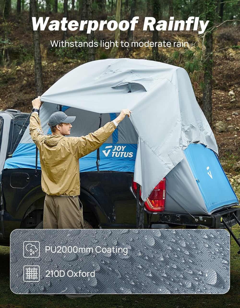 Spacious JOYTUTUS truck tent interior showing two-person comfort.