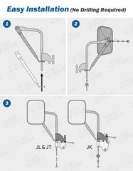 JOYTUTUS doorless mirror bracket shows secure mounting for Wrangler doors-off setup