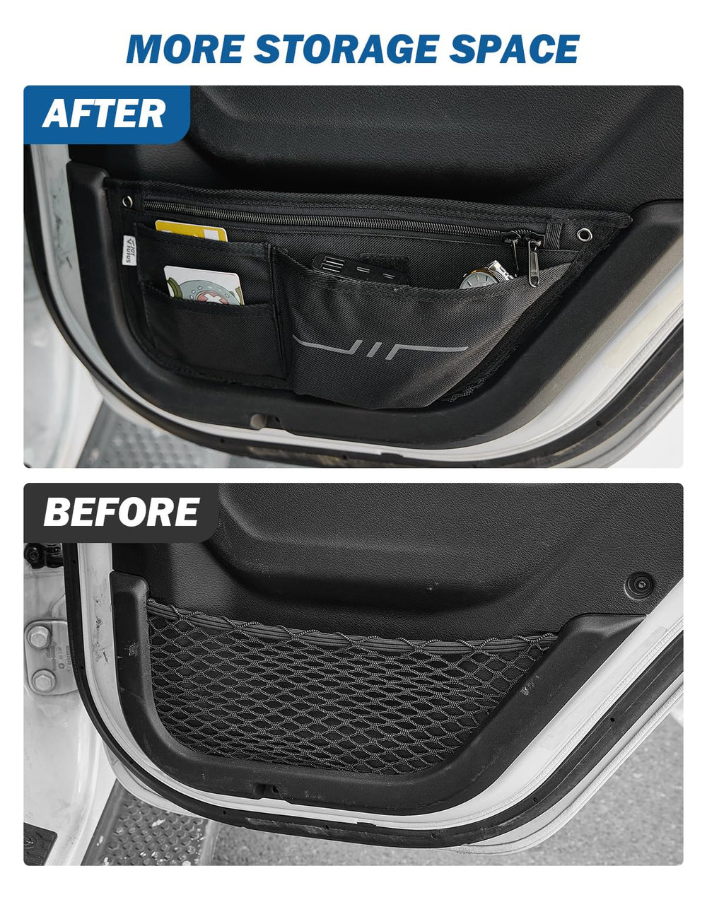JOYTUTUS Wrangler rear-left door pocket adds organized storage on trips.