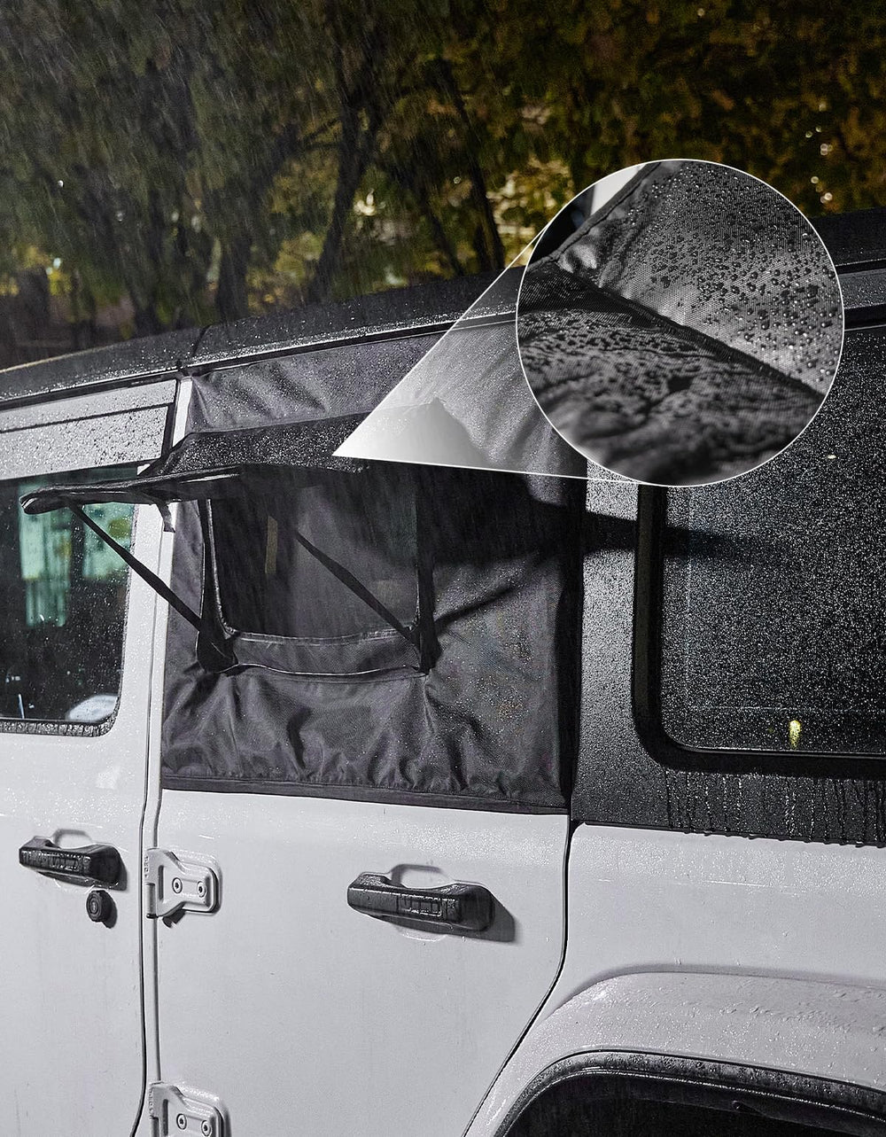 JOYTUTUS window cover enables ventilation with mesh and rain shield.