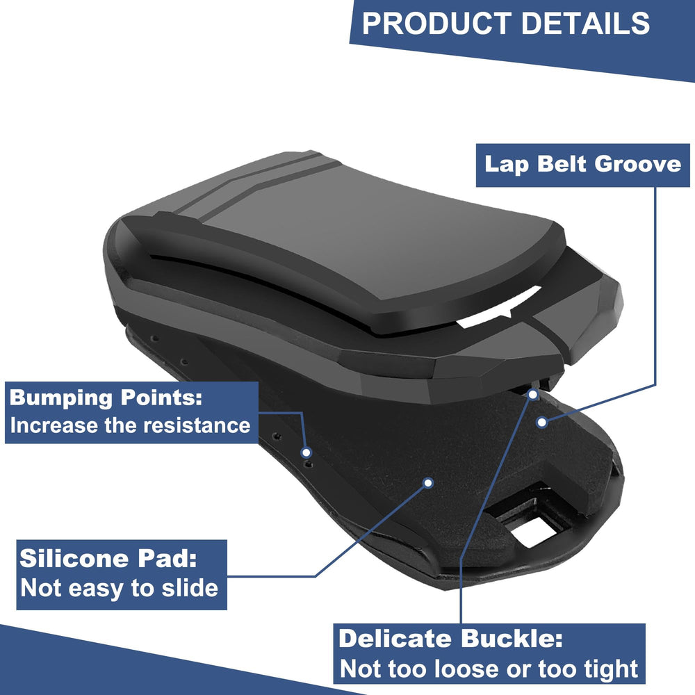 Joziko seatbelt adjuster positioned on belts up to 2 inches wide.