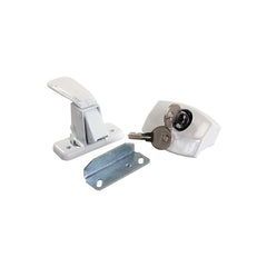 JR Products 11685 white locking camper door latch securing your RV door during travel