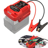 JREDK jump starter adapter connected to Milwaukee 18V battery for a quick start.