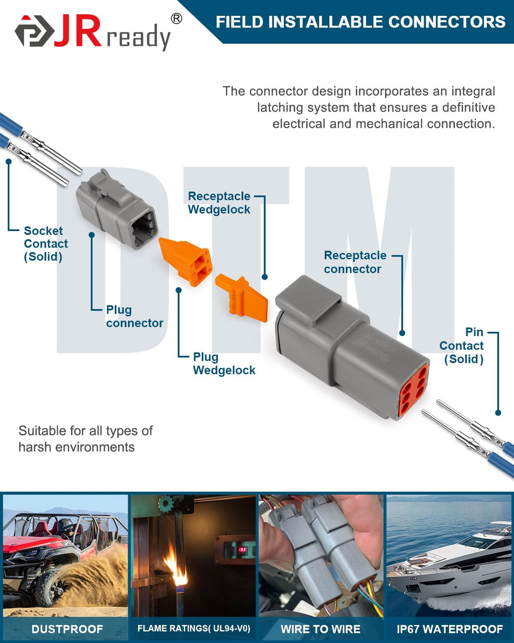 JRready Deutsch DTM wedge locks for secure connector pairing in harsh environments.