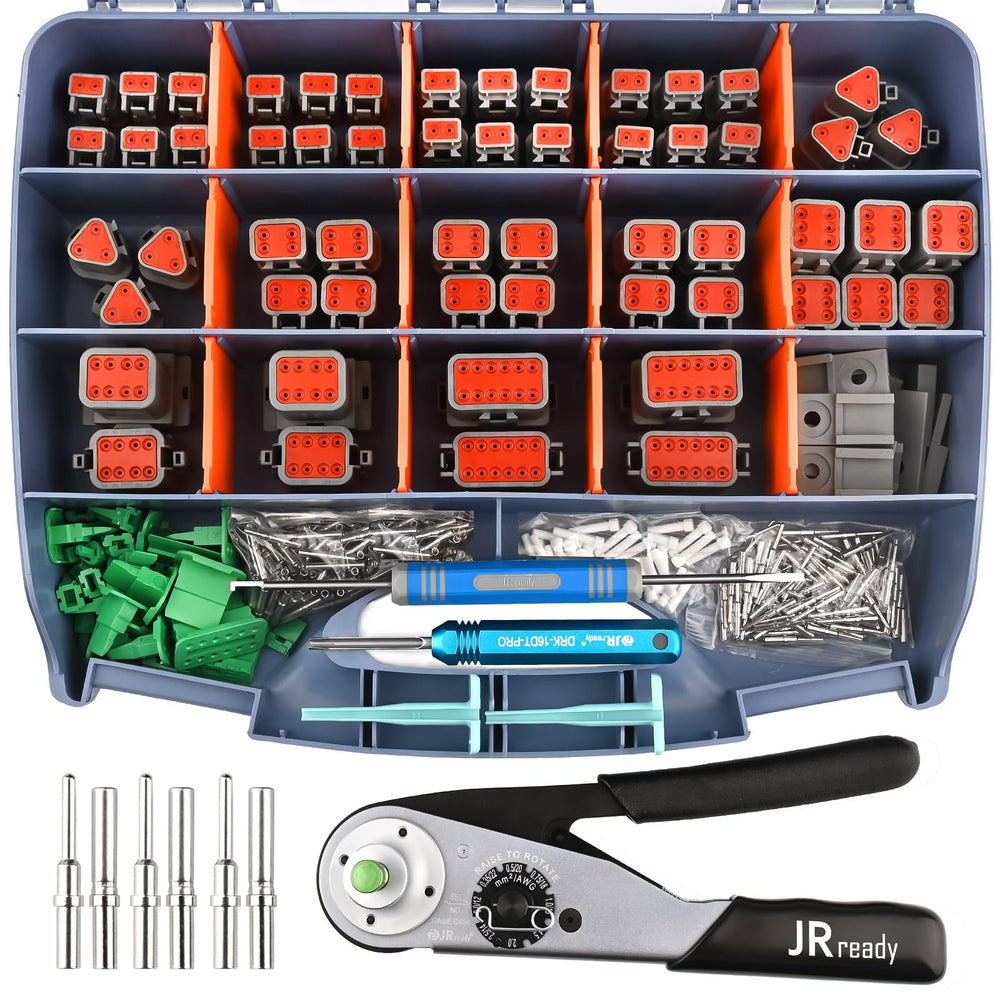 JRready DW5010 kit contents showcase versatile DT connector types for automotive projects.