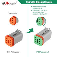 JRready size 16 solid contacts ensure reliable 16-20 AWG connections.