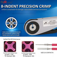 8-indent crimp tool included for consistent crimps