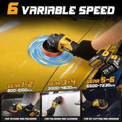 Jruav buffer polisher showing six-speed dial for waxing to cutting tasks.