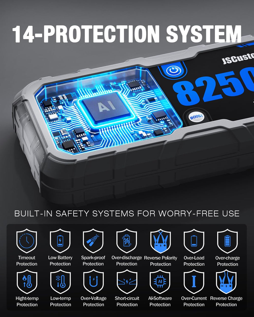 JSCUSTOMKING 8250A 4.01-inch color display shows real-time status clearly.