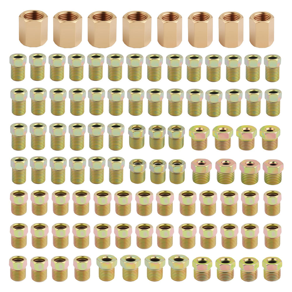 Junecarp 100pcs brake line fittings kit with nuts and connectors for versatile repairs.