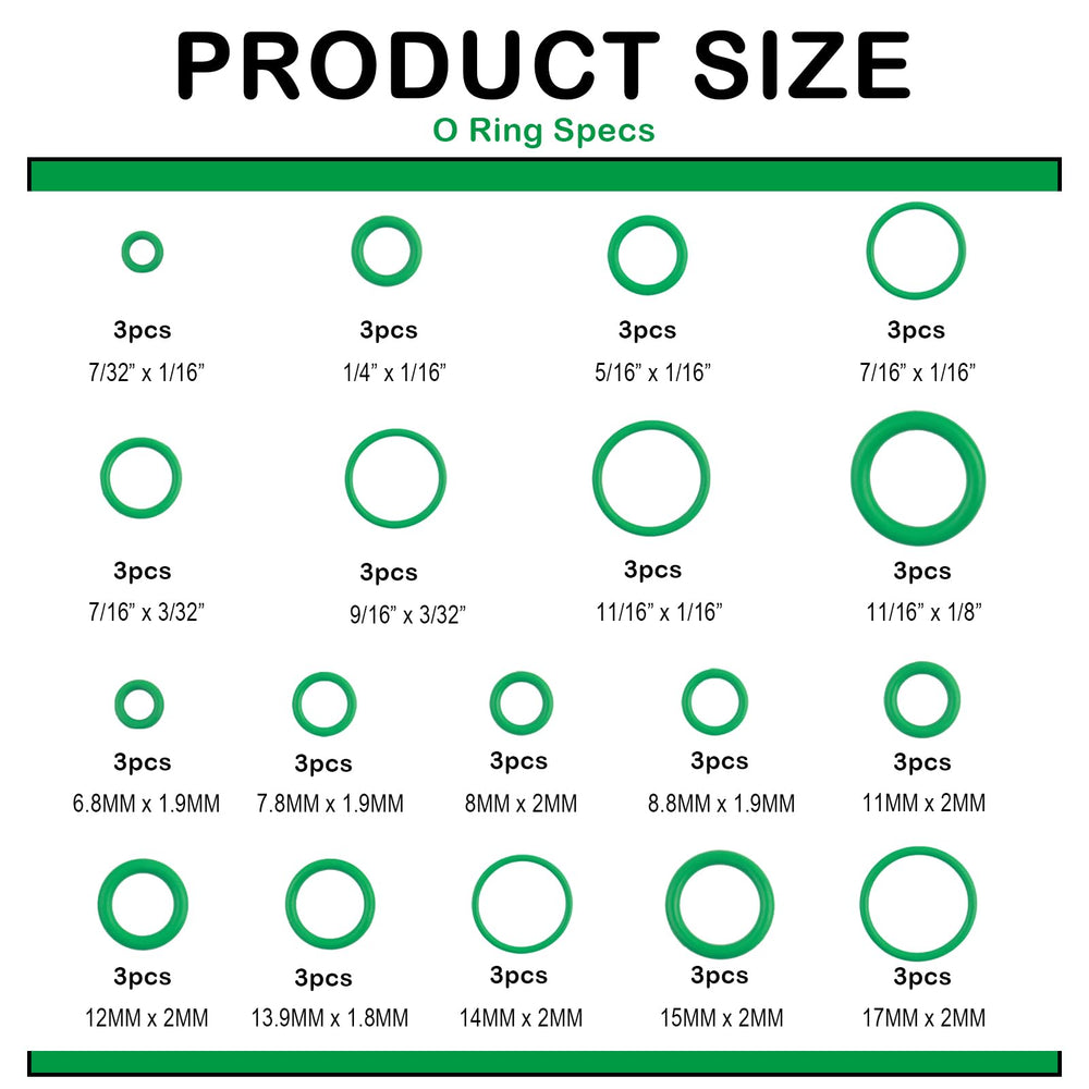 Junecarp o-rings multi-size set spanning 18 sizes for versatile repairs.
