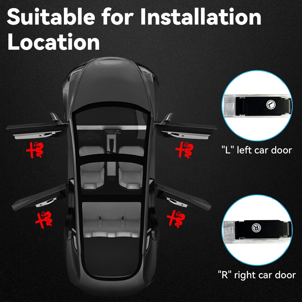 Red logo door light cover adds premium Alfa Romeo styling at night