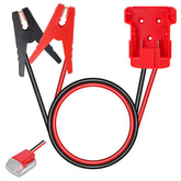 Jurplix jumper cables with Milwaukee 18V adapter for portable car jump starts.