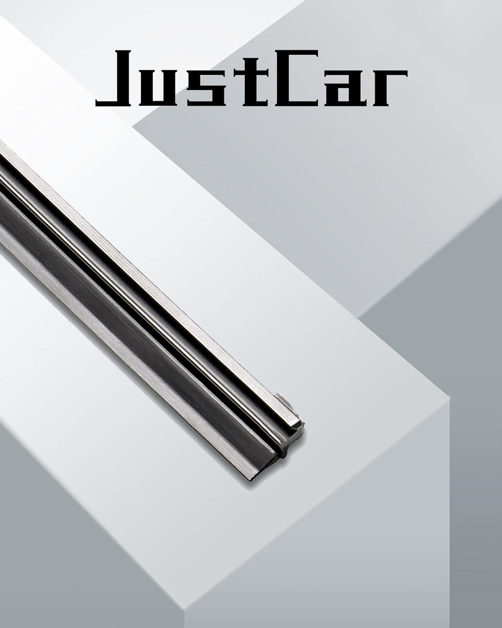 JustCar blade with spring steel core for durable, stable wiping.