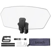 Justech universal windshield fullview offers enhanced wind protection for long highway rides.