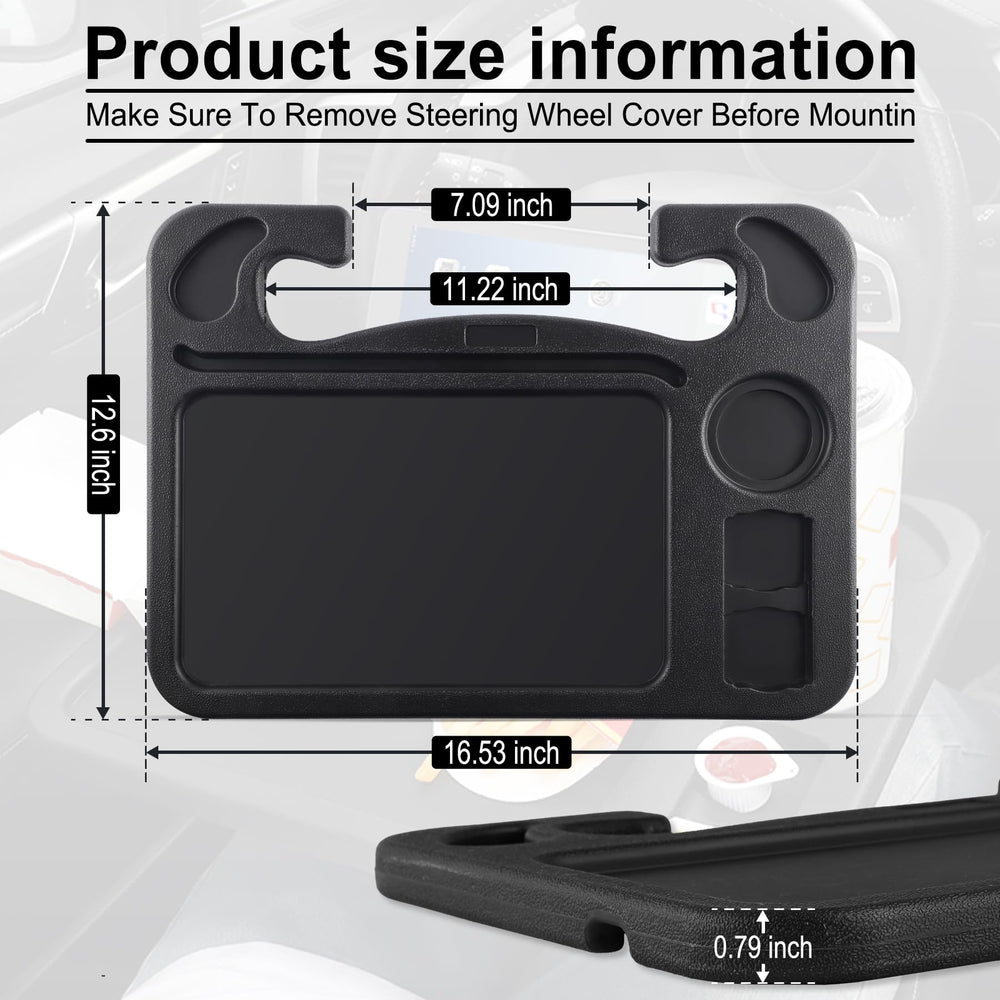 JustTop steering wheel tray with tablet holder for hands-free viewing.