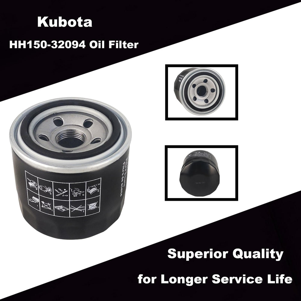 Jvfnxpm HH150-32094 oil filter side view highlighting compact Kubota-fit design.