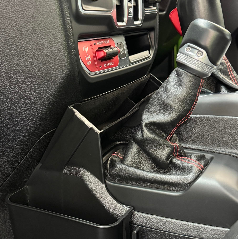 JVMA center console organizer with drawer open for quick access to essentials.