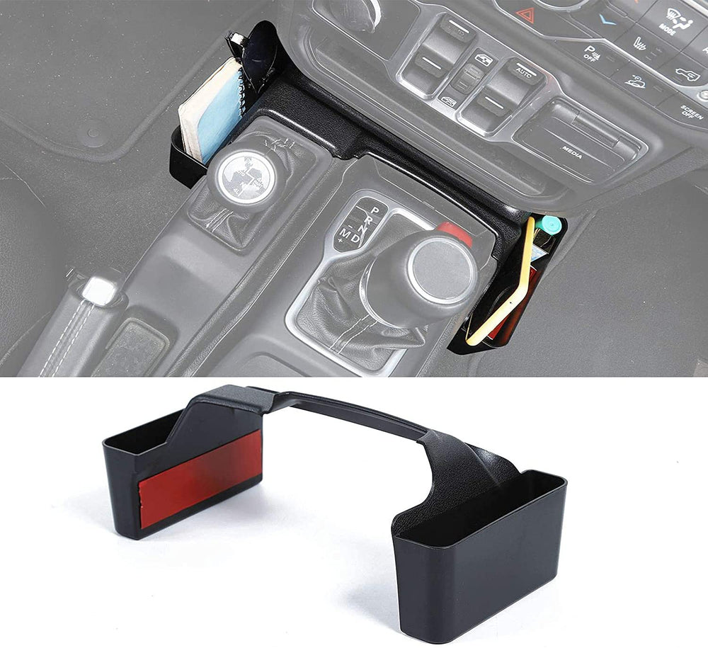 JWWY gear tray organizer installed in the Jeep Wrangler JL front console keeps essentials organized and within reach.