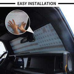 JWWY interior heat reduction shade helps keep seats and dashboard cooler.