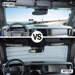 JWWY Bronco sunshade shows titanium silver coating for longer shade durability.