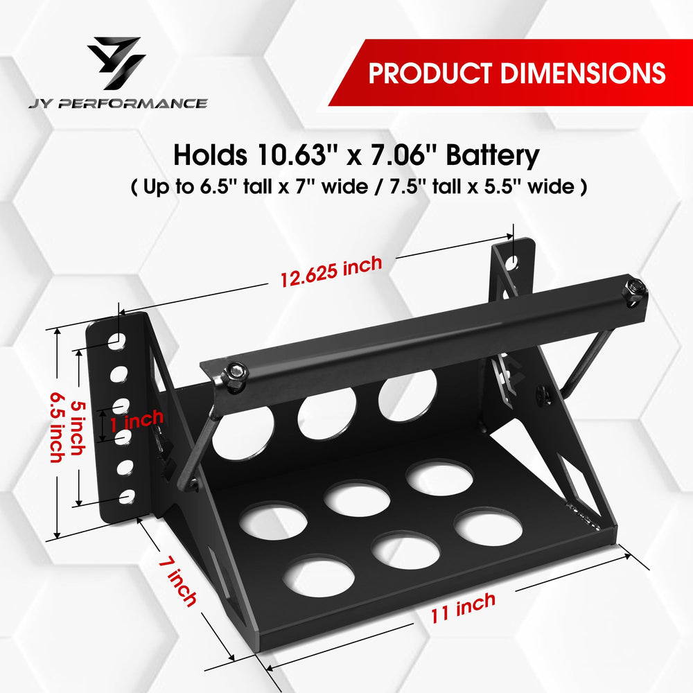 JY PERFORMANCE battery tray box top view demonstrates compact dimensions for tight spaces.