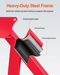 JY PERFORMANCE LS engine stand compact red design fits in small shops while maintaining strength.