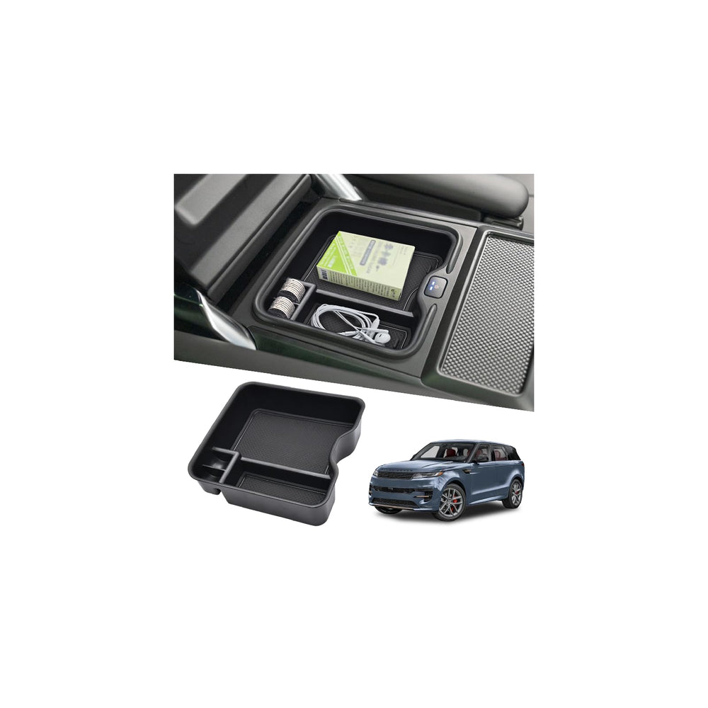 JYMAOYI Range Rover refrigerator center console organizer shows OEM-like fit inside the console