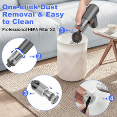 Dual filtration with HEPA and stainless steel filters for long-term cleanliness