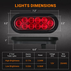 JZYZQBX 6in oval LED trailer light durable housing withstands weather.