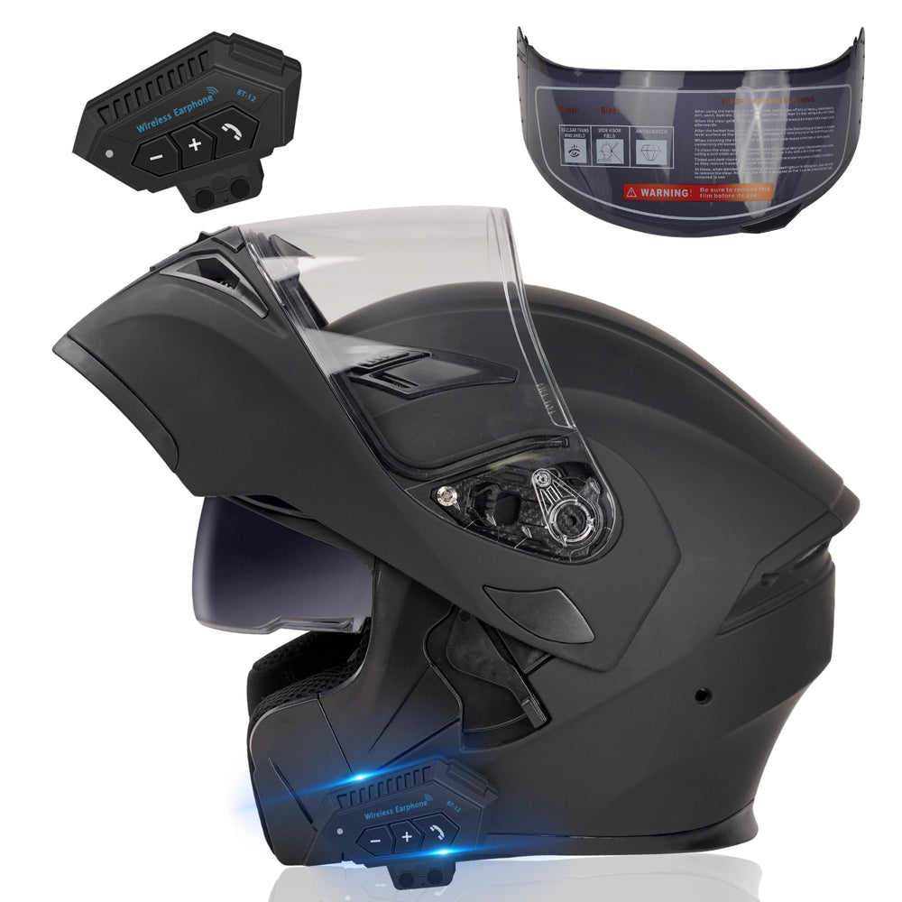 JZZLSJT Bluetooth helmet front view with modular flip-up for quick, easy access.