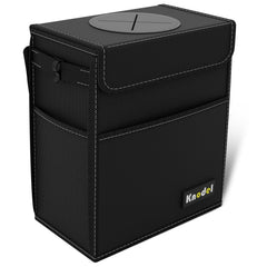 K KNODEL car trash can lid keeps trash discreet and spills contained.