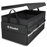 K KNODEL trunk organizer with lid in car trunk keeps items organized on the go