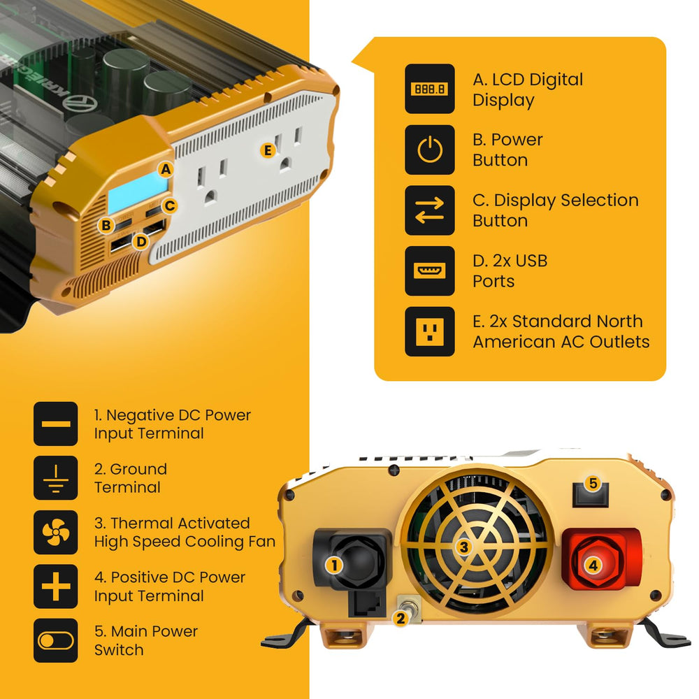 K KRIËGER 2000W inverter installation kit included for quick setup