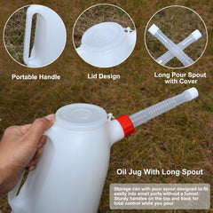 Kackaidi oil jug translucent body allows quick oil level checks.