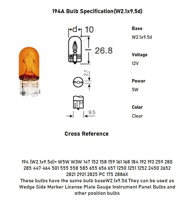 Kadiby 194NA WY5W bulbs for T10 sockets with long-lasting performance