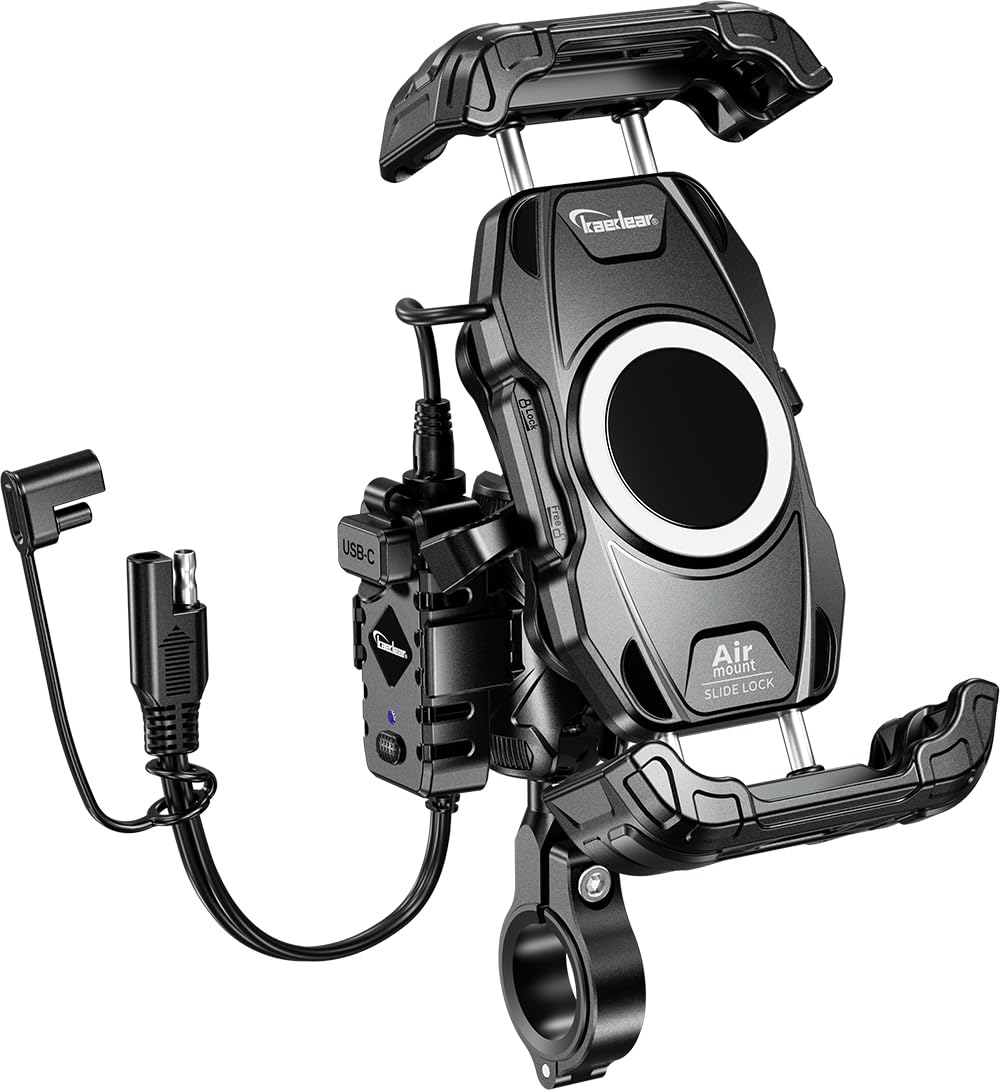 Kaedear KDR-M28A air mount absorbing vibrations for steadier phone use on motorcycles
