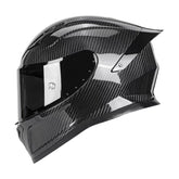 kaESE carbon fiber full-face helmet with spoiler improves aerodynamics for sport riding.
