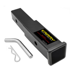 KAIRAY trailer hitch extension attached to a 2-inch receiver for extra clearance during towing.