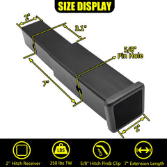 KAIRAY hitch extension extending seven inches beyond the receiver for more space.