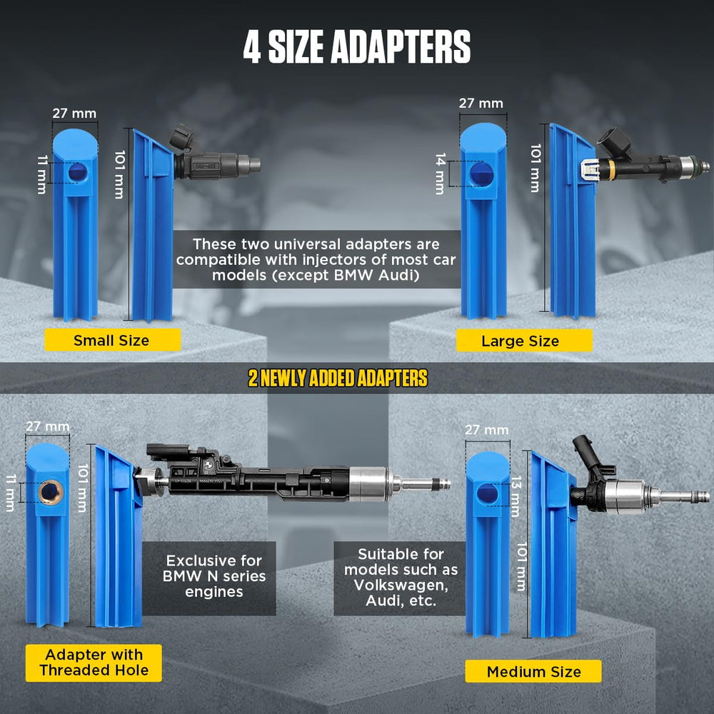 KAISAL Fuel Injector Tester four adapters fit different injector shapes