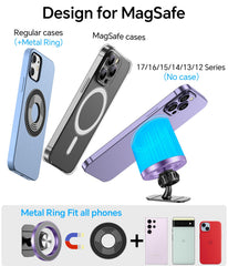 Kaistyle Android compatibility with metal rings for non-Magsafe phones.