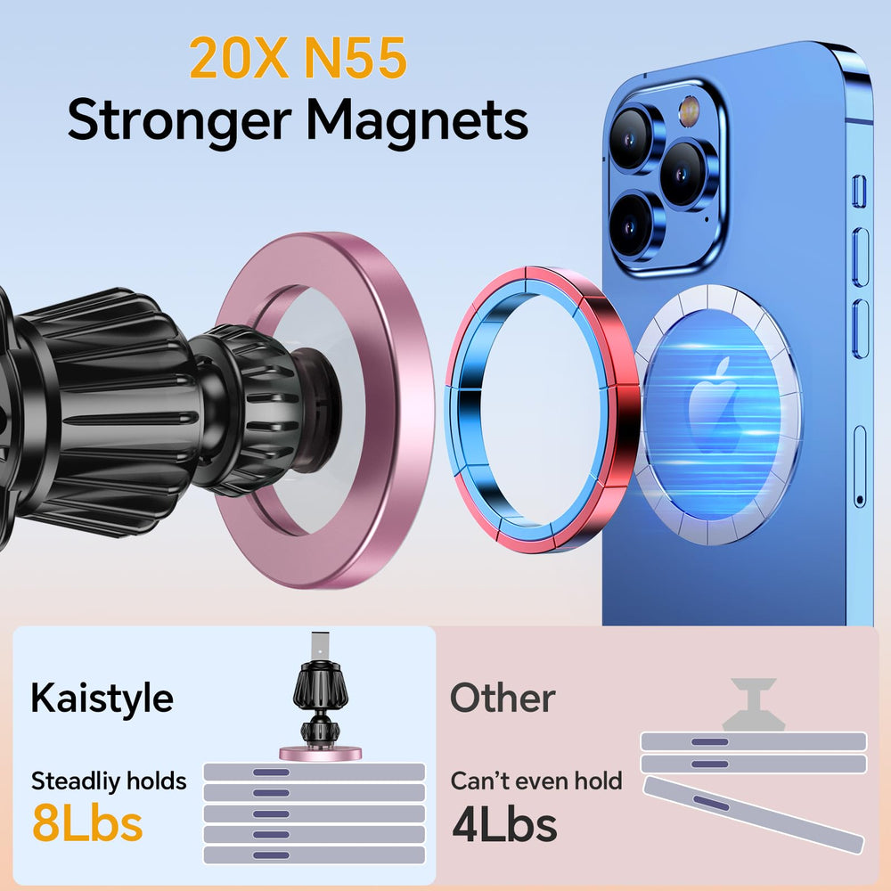 Kaistyle MagSafe car mount preserves a clear driving view.