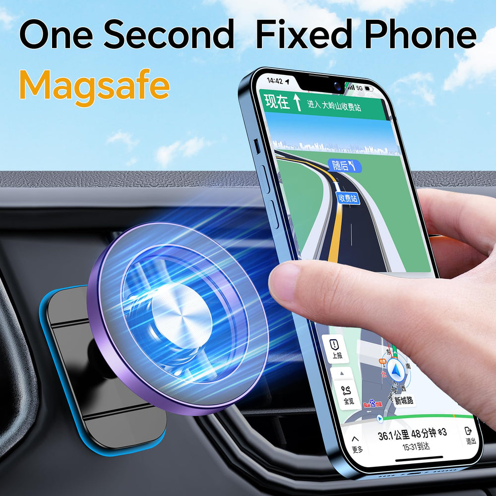 Kaistyle MagSafe car mount offers secure hold through bumps and turns.