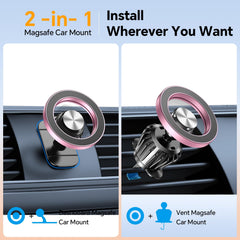 Kaistyle MagSafe car mount shows magnets holding phone securely.