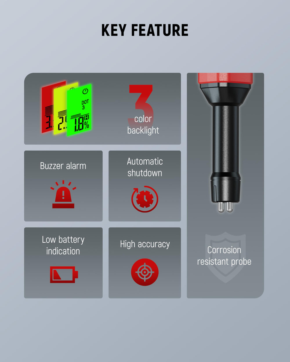 Kaiweets tester calibrated for DOT3, DOT4, DOT5.1 fluids.
