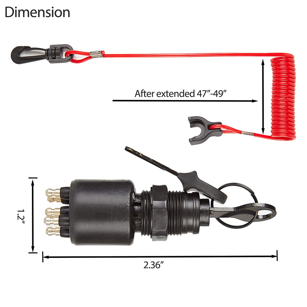 Close-up of KALANBAY ignition switch with key assembly showing durable construction